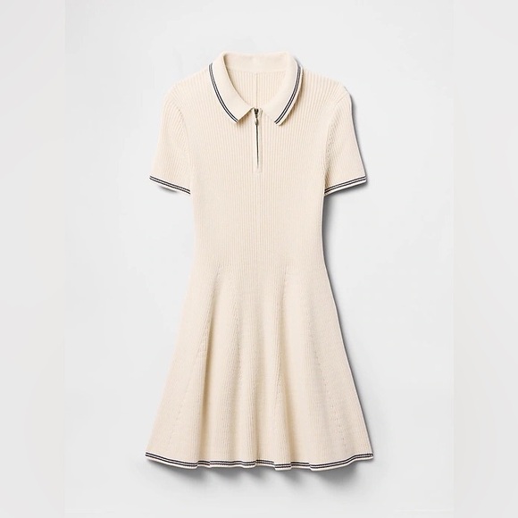 NWT GAP Rib Sweater Polo Mini Dress Cream Knit Polo Dress Ivory Zip Collar Small - Picture 2 of 8